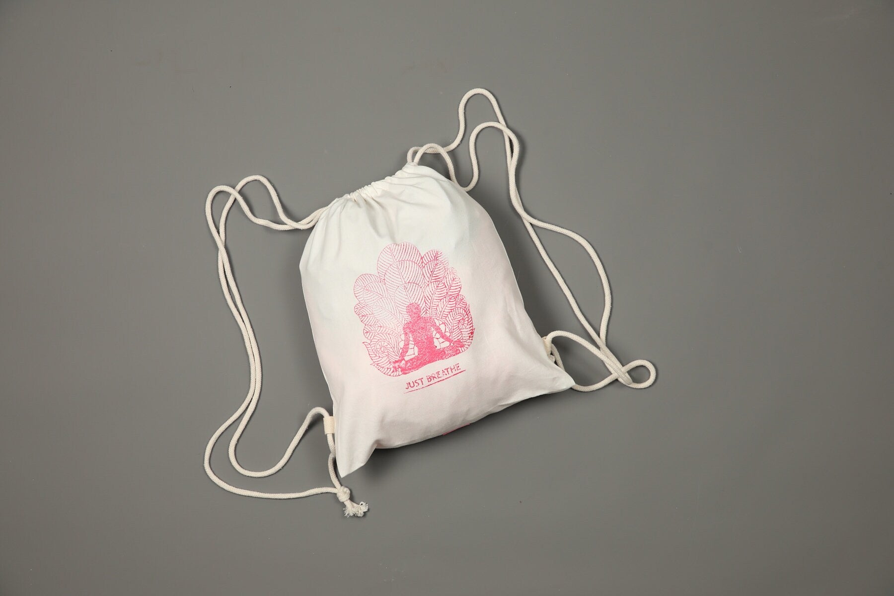 'Just Breathe' drawstring cotton backpack